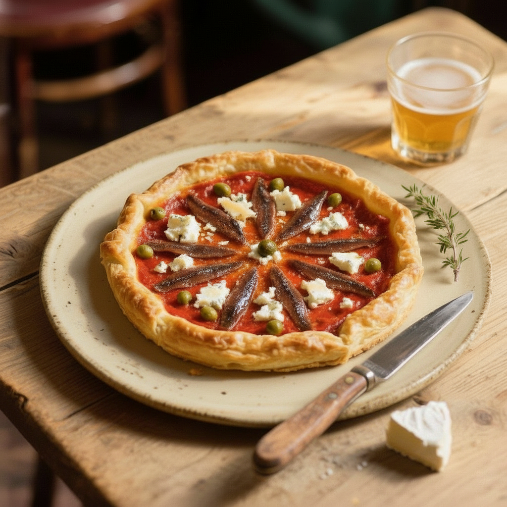 Belgian Goat Cheese and Anchovy Puff Tart recipe image