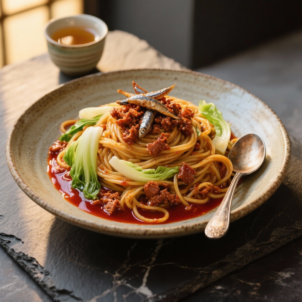 Pork Red Miso Noodles With Spicy Anchovies